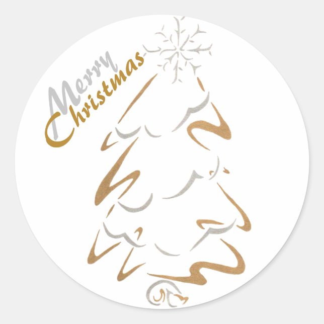 Gold & Silber Weihnachtsbaum Runder Aufkleber (Vorderseite)