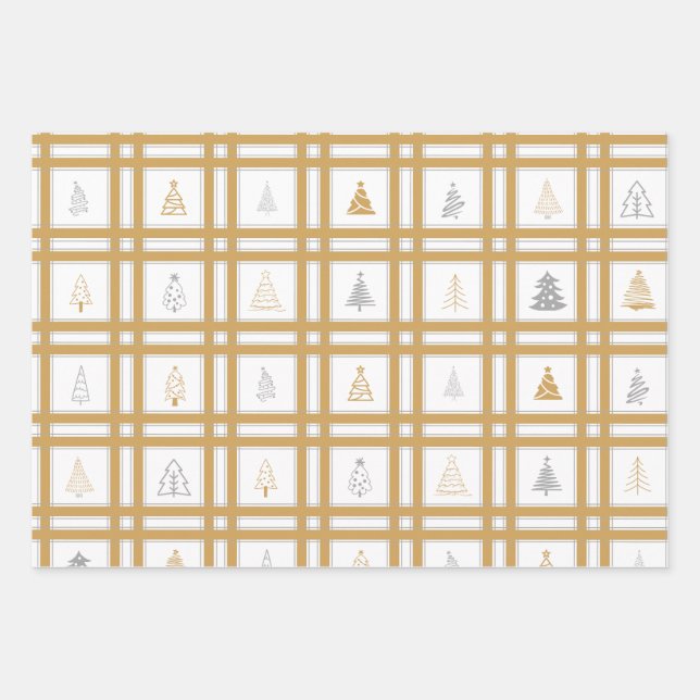 Gold & Silber Weihnachtsbaum Wrapping Paper Sheets Geschenkpapier Set (Vorderseite 3)