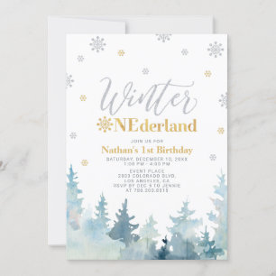 Gold & Silber Winter onederland 1. Geburtstagsfeie Einladung
