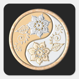 Gold & Silber Yin Yang Quadratischer Aufkleber