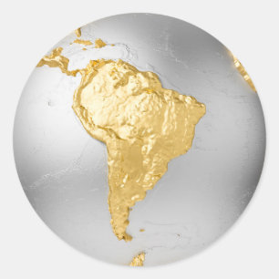 Gold, Silberglobe. South America. 3d Rendering Runder Aufkleber