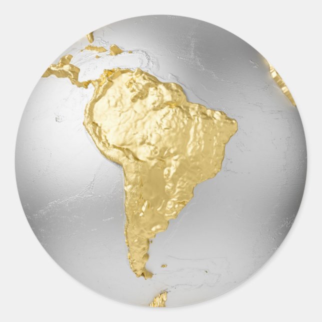 Gold, Silberglobe. South America. 3d Rendering Runder Aufkleber (Vorderseite)