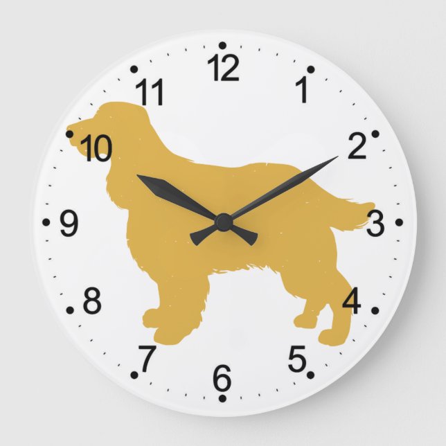 Gold Silhouette Cocker - Rücken Farbe auswählen Große Wanduhr (Vorderseite)