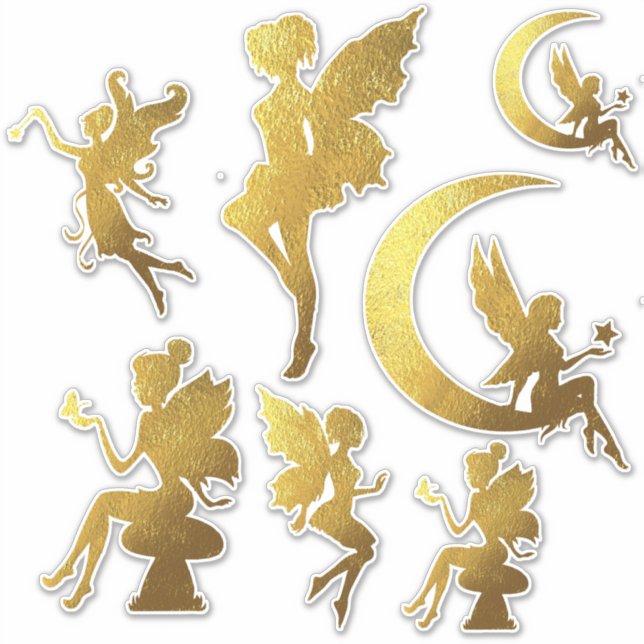 Gold Silhouette Fairies Aufkleber (Vorderseite)