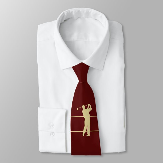 Gold Silhouette Golfer sur Maroon Cravate rouge (Attaché)