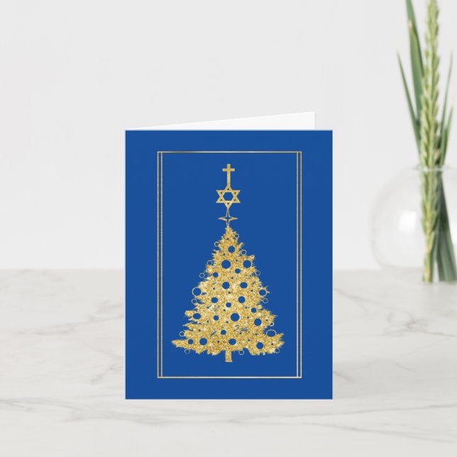 Gold Silhouette Weihnachtsbaum Chrismukkah Card Karte (Vorderseite)