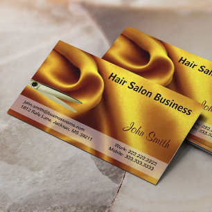 Gold Silk and Scissour Hair Salon Business Card Visitenkarte
