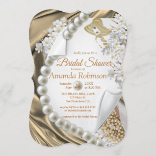 Gold Silk & Ivory Pearls Brautparty Einladung
