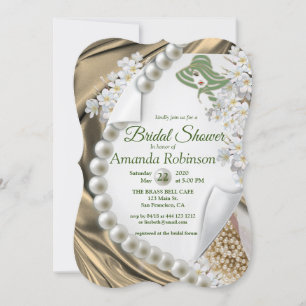 Gold Silk & Ivory Pearls Brautparty Einladung
