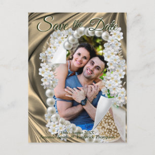 Gold Silk & Ivory Perlen Save the Date Ankündigungspostkarte