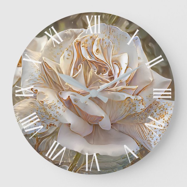 Gold Silk Rose Art Dream Große Wanduhr (Vorderseite)
