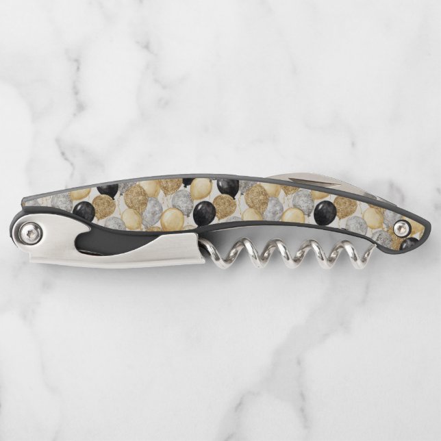 Gold Silver Black Balloons New Year Celebration Kellnermesser (Vorderseite)