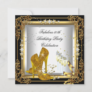 Gold Silver Black Birthday Party High Heel Einladung