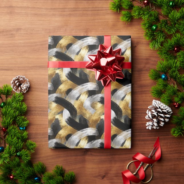 Gold Silver Black Christmas Celebration Geschenkpapier (Feiertagsgeschenk)