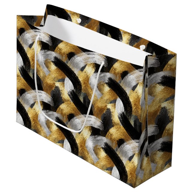 Gold Silver Black Christmas Celebration Große Geschenktüte (Vorderseite Schrägansicht)