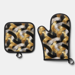 Gold Silver Black Christmas Celebration Ofenhandschuh & Topflappen-Set