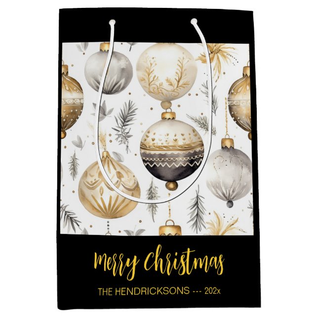 Gold Silver Black Christmas Ornaments Geschenktasc Mittlere Geschenktüte (Vorderseite)