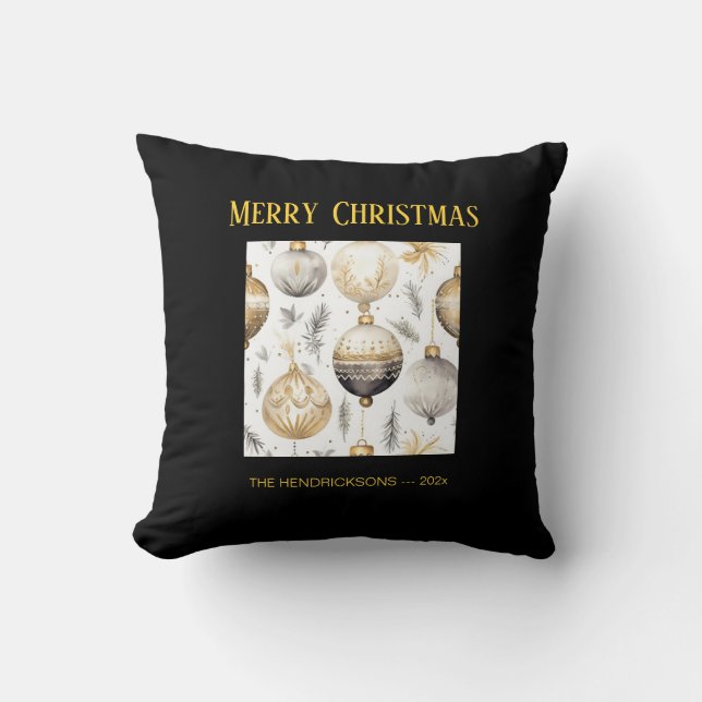 Gold Silver Black Christmas Ornaments Kissen (Vorderseite)