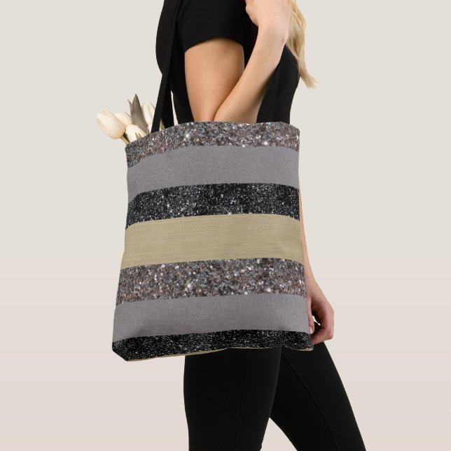 Gold Silver Black Glitzer Glam Streifen #1 Tasche (Von Nahem)