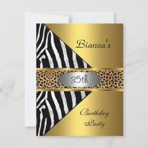 Gold Silver Black Zebra Leopard 35. Geburtstag Einladung