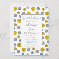 Gold Silver Blue Dots Invitation Anniversaire