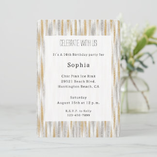 Gold Silver Chic Glam Glitzy Stripes Birthday Einladung
