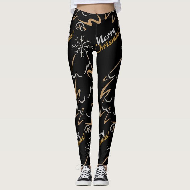 Gold & Silver Chrismas Tree (schwarz) Leggings (Vorderseite)