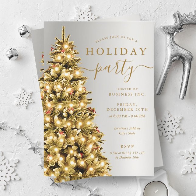 Gold Silver Christmas Tree Company Holiday Party Einladung (Gold Silver Christmas Tree Company Holiday Party Invitation)