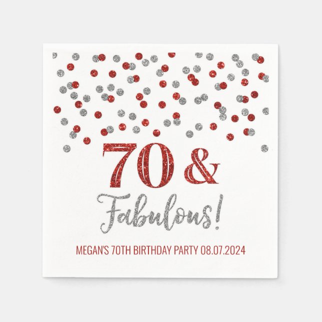 Gold Silver Confetti 70 & Fabulous Serviette (Vorderseite)