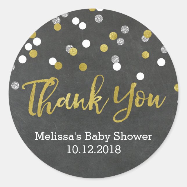 Gold Silver Confetti Baby Dusche Danke Sticker (Vorderseite)