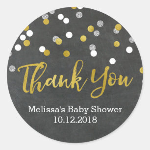 Gold Silver Confetti Baby Dusche Danke Sticker