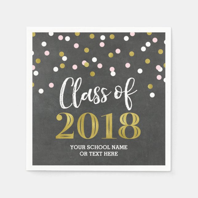 Gold Silver Confetti Class of 2018 Abschluss Serviette (Vorderseite)