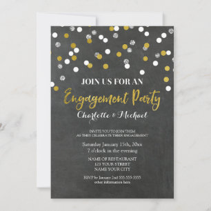 Gold Silver Confetti Engagement Party Einladung