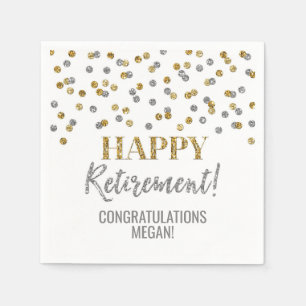 Gold Silver Confetti Happy Retirement Serviette