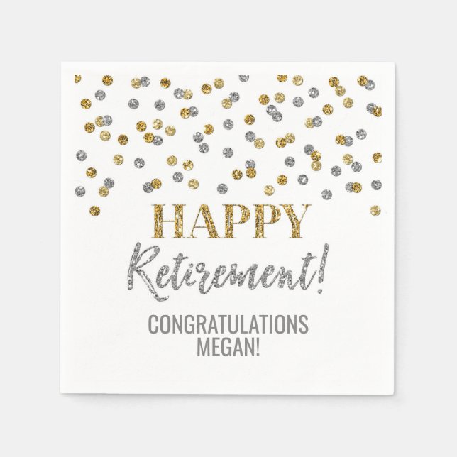 Gold Silver Confetti Happy Retirement Serviette (Vorderseite)