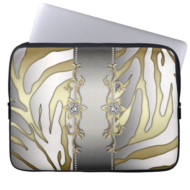 Gold Silver Diamond Zebra Laptop Sleeve (Vorderseite)