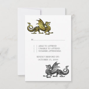 Gold Silver Dragon Wedding Response Card RSVP Karte