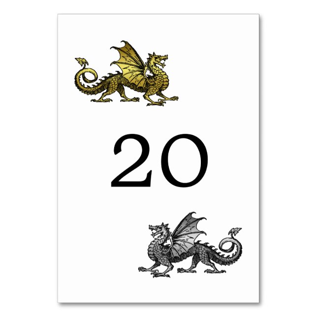 Gold Silver Dragon Wedding Table Card Tischnummer (Vorderseite)