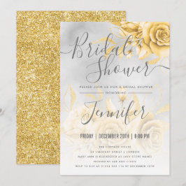Gold Silver Floral Glitzer Brautparty Einladung