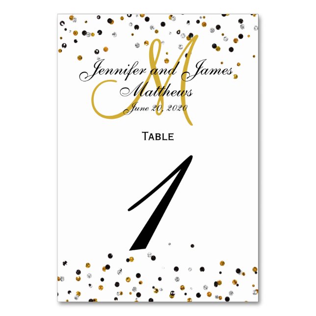 Gold Silver Glitz Glam Wedding Tischnummer Card (Vorderseite)