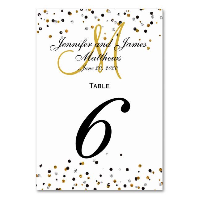Gold Silver Glitz Glam Wedding Tischnummer Card (Vorderseite)