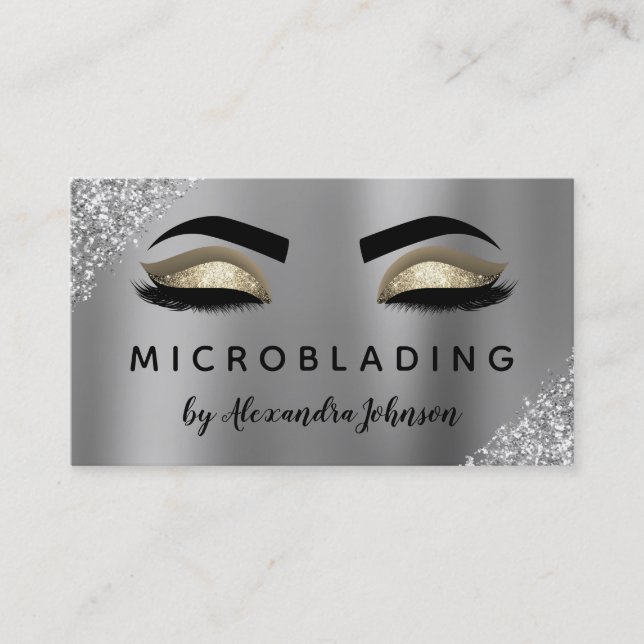 Gold Silver Glitzer Sparkle Eyelashes Microblading Visitenkarte (Vorderseite)