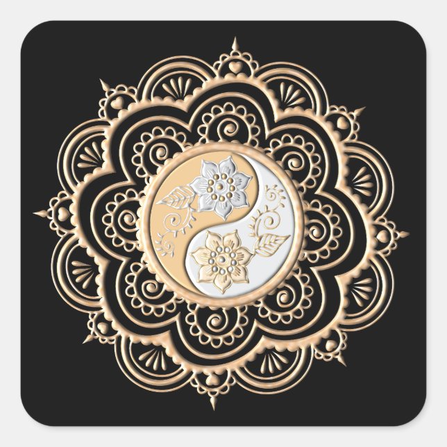 Gold & Silver Mandala Quadratischer Aufkleber (Vorderseite)