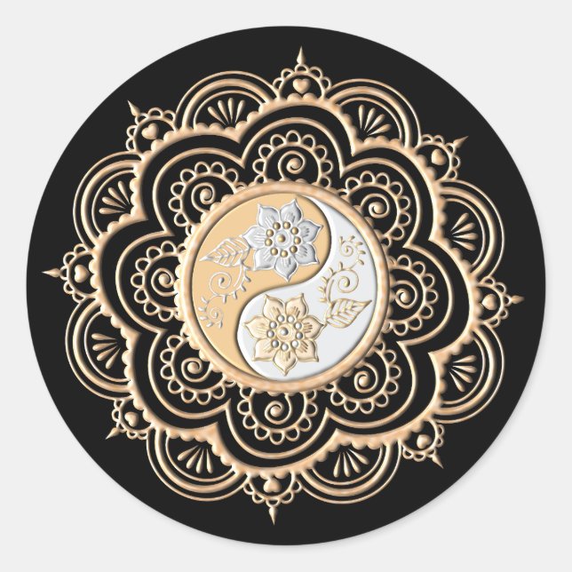 Gold & Silver Mandala Runder Aufkleber (Vorderseite)