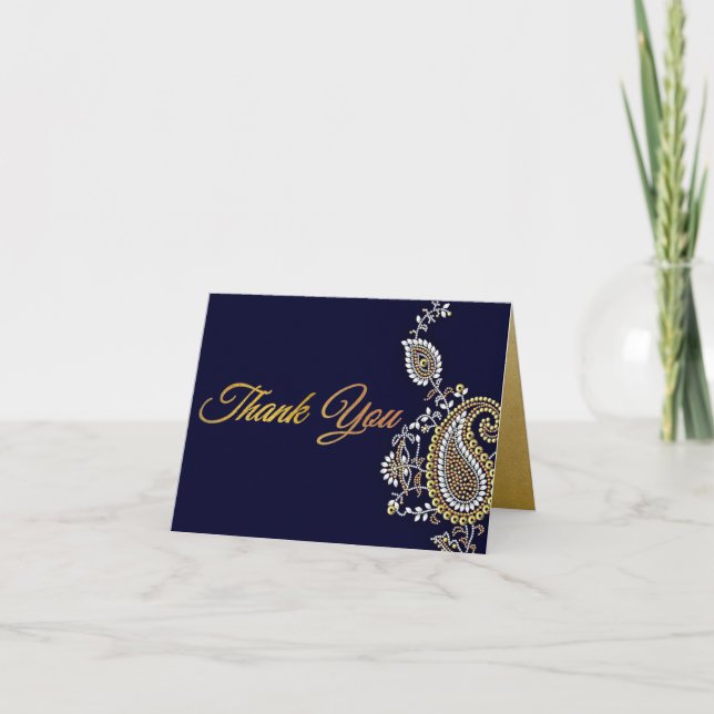 Gold Silver Paisley Hindu Wedding Vielen Dank Dankeskarte (Vorderseite)