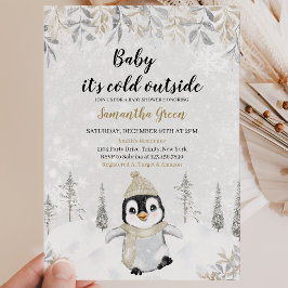 Gold Silver Pinguin Baby Dusche Einladung