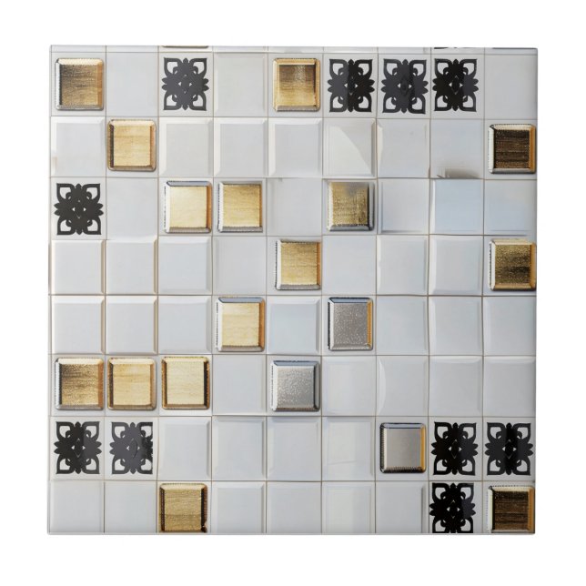 Gold Silver Small Tile Muster Fliese (Vorderseite)
