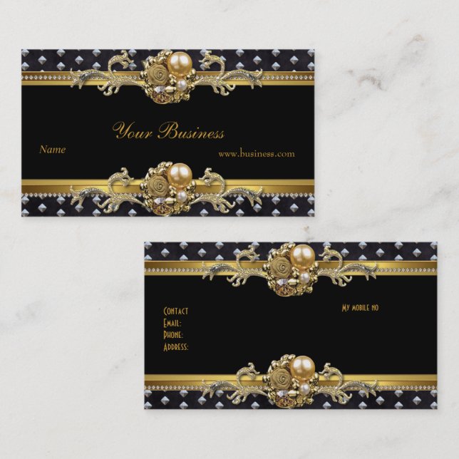 Gold Silver Studs Schwarz Elegante Klasse Jewel 2 Visitenkarte (Vorne/Hinten)