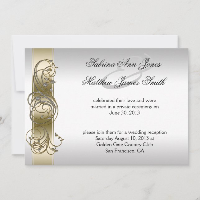 Gold Silver Verzierte offizielle Hochzeitsankündig Einladung (Vorderseite)