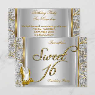 Gold Silver White 16 . Geburtstag Sweet 16 Party Einladung